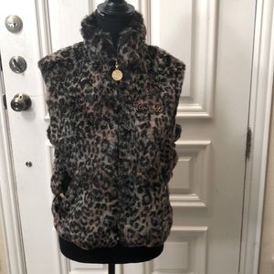 COOGi Faux fur vest  leather trim